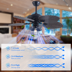 Phong cách nhiệt đới Quạt trần màu đen với ánh sáng Kit & Palm lá lưỡi, điều khiển từ xa cho trong nhà và ngoài trời sử dụng, E27 bóng đèn - Product Image 2