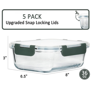 Grosir kedap udara 12 Pak wadah makanan menjaga segar tahan panas bulat persegi panjang buah Bento kaca kotak makan siang - Product Image 2