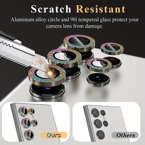 Protection d'objectif d'appareil photo holographique effet diamant scintillant en verre trempé changeant de couleur, dureté 9H de qualité AAA, logo personnalisé OEM/ODM - Product Image 4