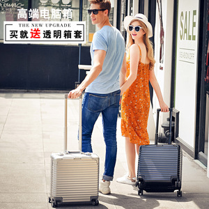 Aluminum Frame Carry-On <b>Suitcase</b> 18-Inch Trolley Case With Lock Business Travel Unisex Solid Color - Product Image 2