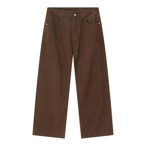 Lo último en pantalones vaqueros holgados marrones de estilo callejero para hombre, pantalones vaqueros pesados lavados ligeros de cintura media, corte recto de Primavera de calidad para invierno - Product Image 2