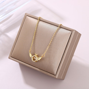 Collana Trend Jewelry in acciaio inossidabile placcato oro 18 carati con ciondolo rotante in rame e zirconi a forma di fiore, gioiello da donna che non sbiadisce. - Product Image 2