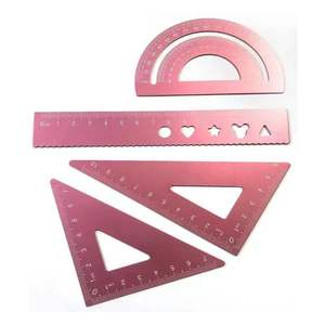 Ensemble de règles en alliage d'aluminium quatre pièces, gravure au laser, 15 cm, 20 cm, règles droites triangulaires, élèves du primaire/du collège - Product Image 1