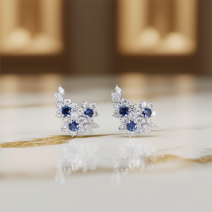 Elegantes Pendientes de Diamantes en Oro Blanco con Detalles de Zafiro, Corte Brillante Redondo, Diamantes Naturales para Mujer, Estilo Romántico para Boda - Product Image 2