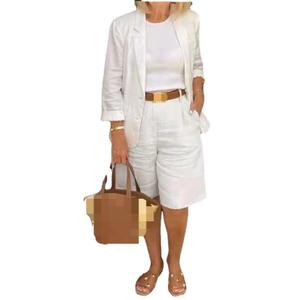 Abbigliamento Donna all'Ingrosso, Set 2 Pezzi Primaverile e Autunnale in Lino e Cotone, Top a Maniche Lunghe e Pantaloncini - Product Image 2