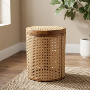Home <b>Basket</b> Bali <b>Wooden</b> Rattan Round Yoga <b>Basket</b> 40x50 CM - Product Image 2