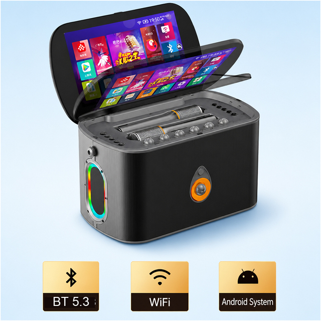 Portable Karaoke Player 12 Inch Touch Screen With Dual Wireless Microphones for Home KTV Singing Outdoor Party Entertainment