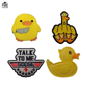 Cute Animal Transfer Custom Funny Duck and Chick With Knife Goose Embroidered Biker Emblem Iron On Sew On Patch