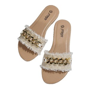 Sandali piatti da donna eleganti con tomaia in tessuto, decorazioni in cristallo, punta aperta, slip-on, comodi, per primavera/estate, casual, per tutti i giorni, di tendenza. - Product Image 5