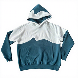 Sudadera con Capucha para Hombre al por Mayor, Diseño Patchwork de Dos Tonos con Paneles Ondulados, Estilo Oversize Streetwear, Algodón Premium, Logotipo Personalizado - Product Image 4