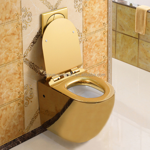 Salle de bain moderne <span class=keywords><strong>WC</strong></span> suspendu doré Cuvette de toilette murale en céramique plaqué or - Product Image 6