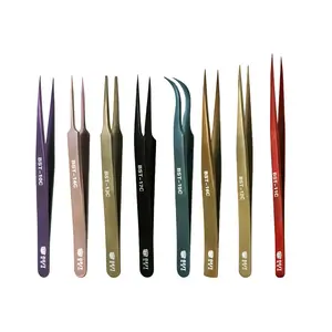 High Precision 304 Stainless Steel Straight Round Tip Color Coated Tweezers for Eyelash Extension