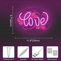 Neonawall Cadeaux pour Amoureux et Couples, Panneau Néon LED Cœur Rose Vif, Imprimé UV, Intensité Réglable, Idéal pour Cadeau de Couple