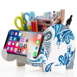 Pen Pencil Holder for Desk Cute Elephant Gifts Desk Organizer Marker Makeup Brush Holders Workspace Organizers Office