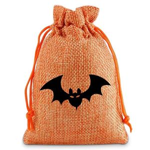 Sac en toile de jute pour la fête des Morts 10x14cm, sac en lin réutilisable, pochette en jute avec citrouille effrayante, logo personnalisable, idéal pour bonbons et emballages cadeaux - Product Image 6