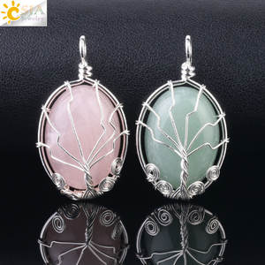 CSJA vintage wire wrap della pietra preziosa albero della vita pendente naturale ovale cabochon pietra <span class=keywords><strong>reiki</strong></span> pendente per la collana che fa F785 - Product Image 5