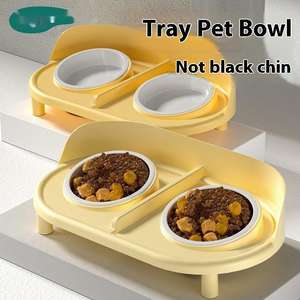 Mangkuk ganda keramik hewan peliharaan melindungi leher mencegah kucing anjing pengetuk mangkuk hewan peliharaan - Product Image 2