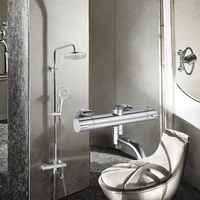 GEMOEM Ensemble de douche thermostatique moderne mural en laiton, mitigeur de salle de bain à poignée unique chaud/froid, douche carrée à jet doux