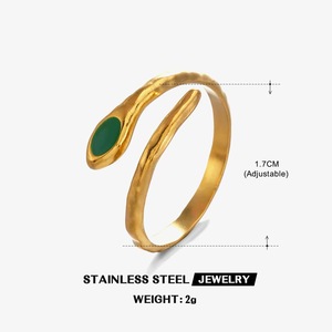 18K Gold Plated Stainless Steel Snake Shaped <b>Opening</b> <b>Ring</b> Classic Green Oil-drop Charm for Engagement Elegant Jewelry - Product Image 6