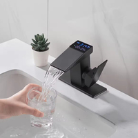 Robinet mitigeur de lavabo cascade à affichage numérique LED Robinet de lavabo noir pour salle de bain d'hôtel