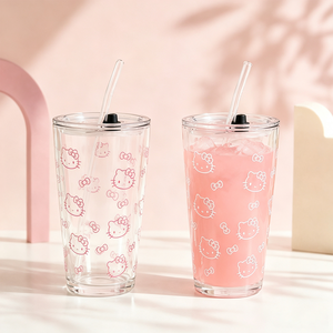 Schattig cartoon katten glazen tumbler unisex zomer draagbaar hittebestendig voedselveilig hotel koffie dessert beker PPWR roze highball glas - Product Image 4