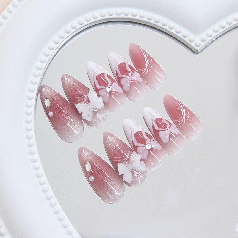 24pcs New Design Nude Pink ABS Press-on False Acrylic Nail Tips Wholesale Almond Pattern Nails for Finger Art