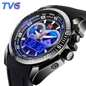 TVG 468IP Mode Homme Montre <span class=keywords><strong>À</strong></span> Quartz Offre Spéciale Bande <span class=keywords><strong>De</strong></span> Silicone Double Affichage Semaine Affichage LED <span class=keywords><strong>Fond</strong></span> Voyage Montre Ensemble - Product Image 1