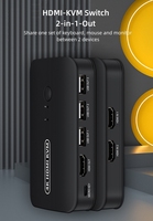 Commutateur KVM DT-HK201 2 entrées 1 sortie 4K 30Hz HDMI USB2.0 2x1 pour 2 PC partageant moniteur, souris et clavier