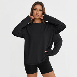 T-shirt à manches longues pour femmes, impression de logo personnalisé, coton, coupe ample, écologique, haut à manches longues, fabricant de vêtements OEM ODM - Product Image 1