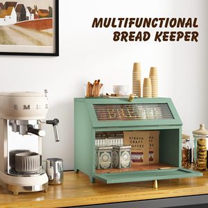 Boîte <span class=keywords><strong>à</strong></span> <span class=keywords><strong>pain</strong></span> rectangulaire double couche en bambou sculpté avec bordure dorée – Conteneur de rangement multifonctionnel moderne et durable pour comptoir - Product Image 5