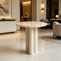 Table d'appoint ronde en travertin, style nordique minimaliste, pierre naturelle vintage, pieds hauts, pour la décoration de la maison