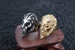 Ouro aço inoxidável leão cabeça anel para homens - Product Image 5