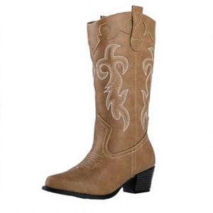 Bottes de cowboy classiques en cuir pour femme 2025 – Modèle hiver brodé style Rodeo, mi-mollet, confortables et de luxe - Product Image 2