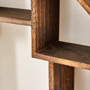 Estante de exhibición de madera maciza para montar en la pared, estilo chino, geométrico, con múltiples compartimentos, para guardar té, juego de té y tazas. - Product Image 3