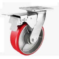 Roue pivotante en polyuréthane à prix d'usine, avec noyau en fonte, frein total et fixation par plaque, pour chariot industriel