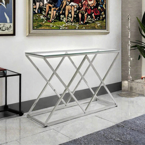 New Modern Style Clear Glass Stainless Steel Frame Hotel Living Room Entry <b>Console</b> <b>Table</b> - Product Image 3