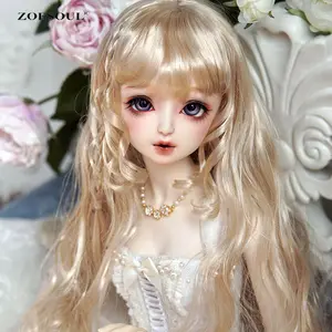 High quality pale gold shining long wavy wig for BJD doll