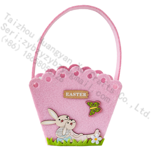 ตะกร้าอีสเตอร์ผ้าสักหลาดสีชมพู ประดับลายกระต่ายและผีเสื้อ พร้อมป้าย EASTER หูหิ้วสำหรับใส่ไข่ ของขวัญ ขนม ของตกแต่งวันหยุดสำหรับเด็ก - Product Image 6