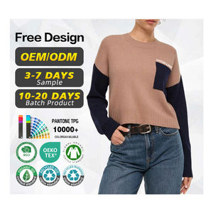 Suéter con Certificación GRS, Diseño Personalizado de Fábrica, Logotipo Personalizado, Suéter de Mujer con Cuello Redondo, Bolsillo en Contraste, de Acrílico y Poliéster, para Días Casuales - Product Image 2