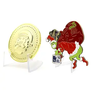 Custom 3d Enamel Gold Plated Commemorative Souvenir Christmas Metal Santa Claus Wishing Christmas Coin