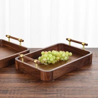 Plateau en bois de noyer de qualité supérieure avec poignées, plateau de service rectangulaire profond pour la décoration de la table à thé ou à café, style zen