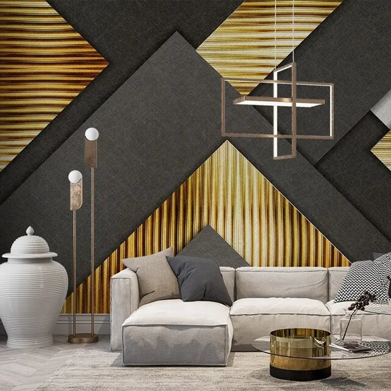 3D three-dimensional gold and gray triangular shaped wallpaper for living room bedroom customized mural
