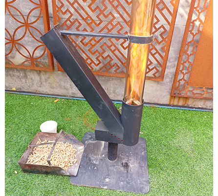 Outdoor Pellet Burning Stove Heater In Metal With Glass And Large Feed Opening