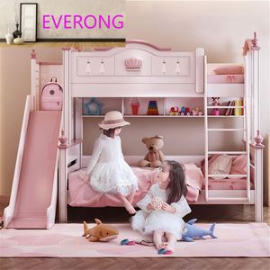 Cama Infantil Rosa con Diseño <span class=keywords><strong>de</strong></span> Corona <span class=keywords><strong>para</strong></span> Niñas, Cama Litera Multifuncional con Tobogán - Product Image 2