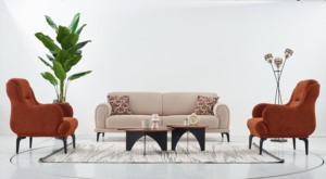 Juego de sofá cama de diseño italiano con patas de madera Tela resistente a las manchas Marco duradero de esponja suave cómodo para uso en apartamentos - Product Image 5