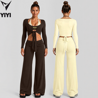 Ensembles de sport pour femmes, mode color block, pantalon de survêtement à jambe large et taille haute, pour gym, yoga, course à pied et fitness, personnalisables