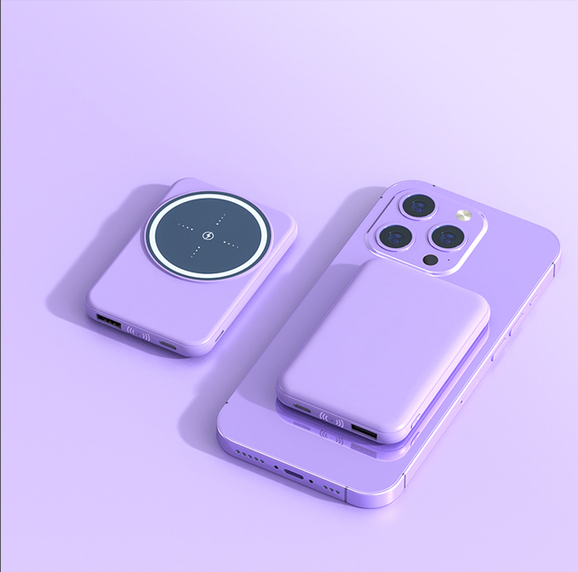 New Hot Selling Products Exquisite Design Mini Power Bank Cellphone Purple 10000mah Wireless Magnetic PowerBank for Mobile Phone