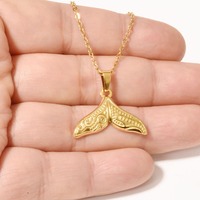 Collar con Colgante de Cola de Ballena en Acero Inoxidable 304 Chapado en Oro, Joyería Oceánica con Relieve Tallado Barroco para Chicas Elegantes