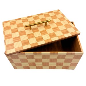 Bamboo Stand Up Bread Storage Box Checkerboard Pattern Rectangle Lid With Handle For <b>Kitchen</b> Use - Product Image 1
