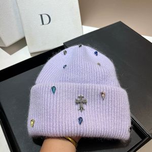 Bonnet d'hiver en tricot vieilli pour <span class=keywords><strong>femme</strong></span> Bonnet en strass Blead Rabbit Hair Blended Beanie <span class=keywords><strong>Toque</strong></span> Winter Women Hat with Stones - Product Image 3